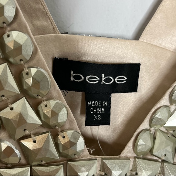 Bebe Size XS Y2K Heavy Beaded Silk Plunging Blouse - Picture 5 of 10